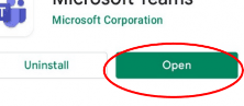 The page after installing Teams, with the 'Open' button circled